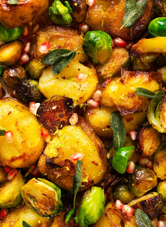 Crispy Potatoes with Aber Falls Whisky Glazed Sprouts